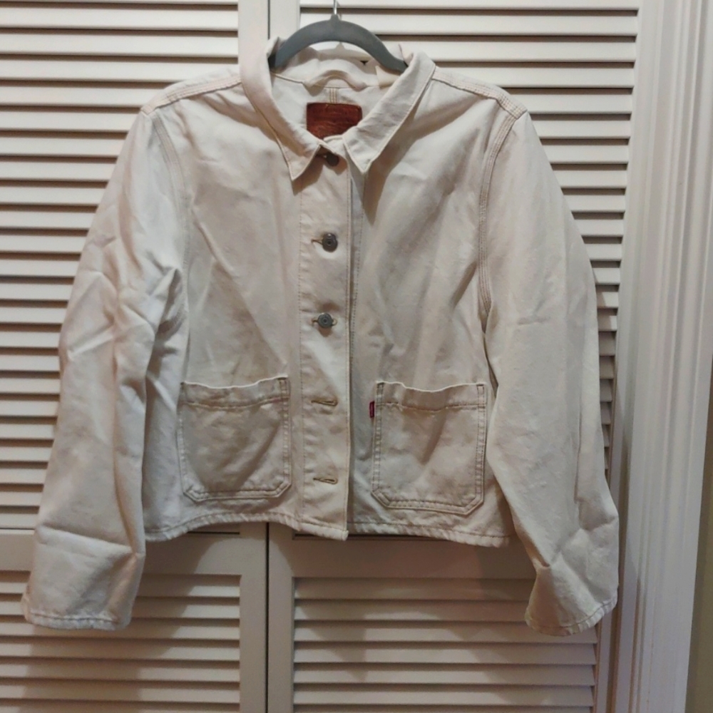 Levi's premium natural denim chore coat jacket, ivory, natural, XL womens